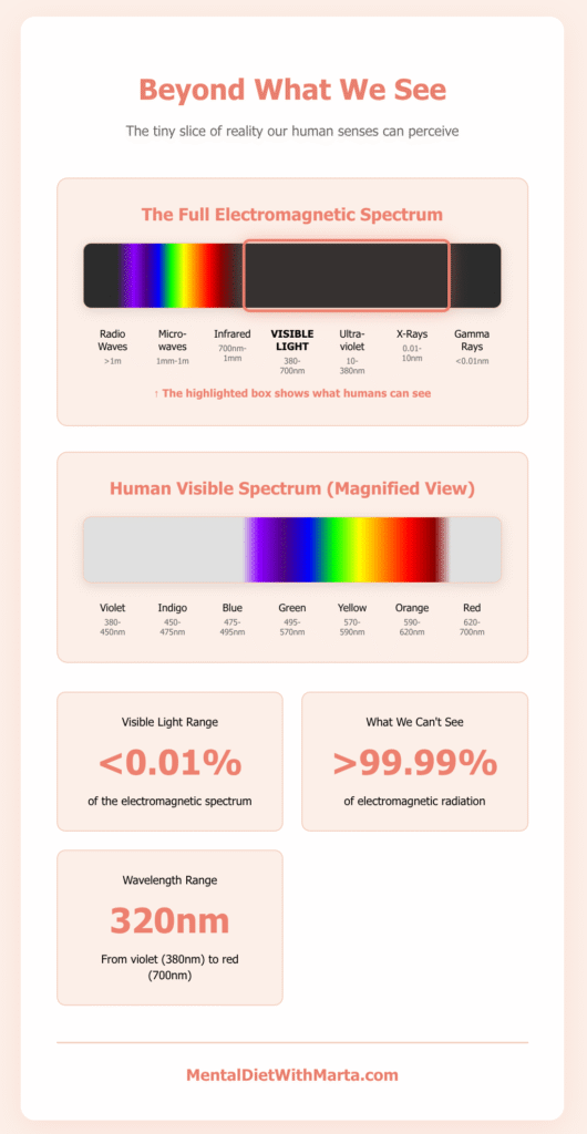 Perceivable light spectrum by the human eye. Mental Diet with Marta. Anxiety in Manifesting, how to leave the 3D alone